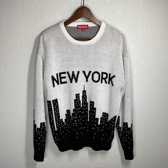 Supreme Other - SUPREME - New York Skyline Stitch Knit Sweater White & Black FW20 sz L